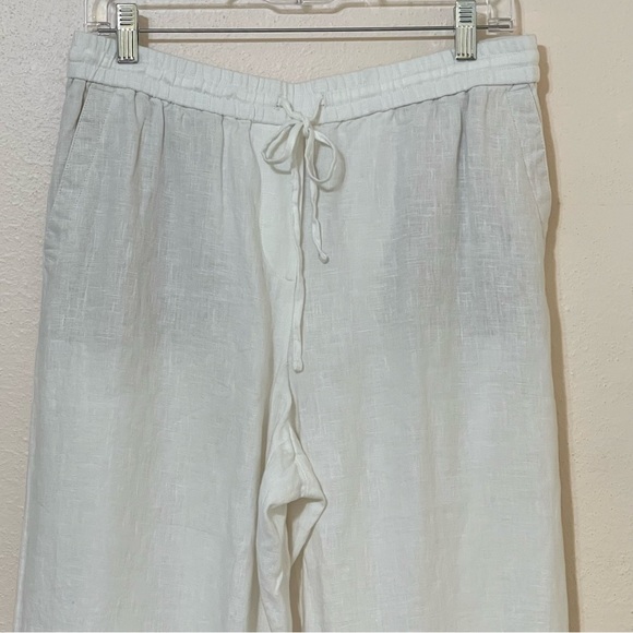 Talbots White Linen Elastic Drawstring Waist Crop Pants Size 10 - Picture 2 of 9